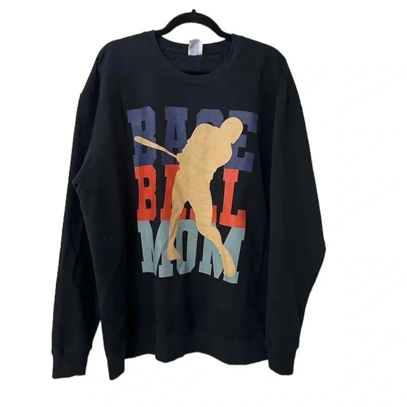 Port & Company Women's Long Sleeve Black Baseball Mom Sweatshirt Size 2XL GUC - Picture 1 of 6